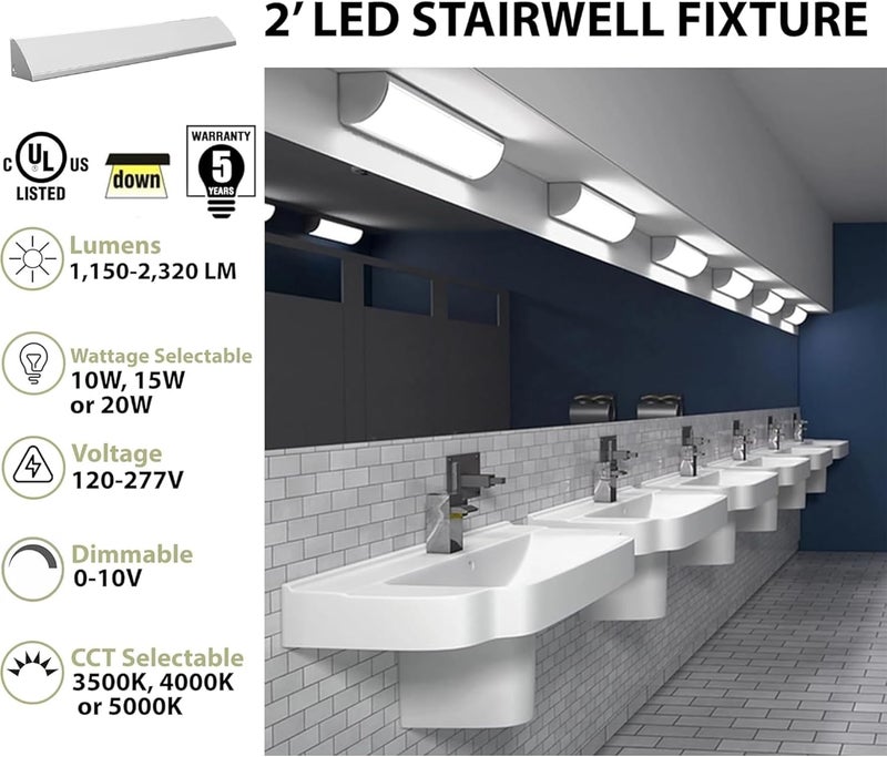 WareLight LED Stairwell & Corridor Light – 4600 Lumen Max, Wattage & CCT Selectable, 4-Foot Wall Mount Lighting Fixture for Commercial & Residential Use, 120-277V, White - Image 2